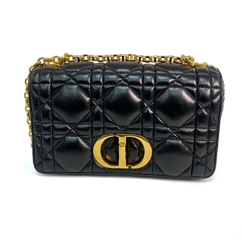 △ Christian Dior 迪奧 Black Supple Cannage Calfskin Medium Dior Caro Chain Shoulder Bag 黑色柔軟小牛皮菱格紋中號鎖鏈肩背袋 - 257015351-1