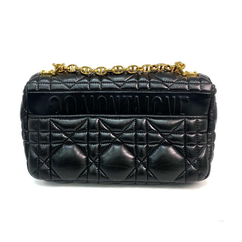 △ Christian Dior 迪奧 Black Supple Cannage Calfskin Medium Dior Caro Chain Shoulder Bag 黑色柔軟小牛皮菱格紋中號鎖鏈肩背袋 - 257015351-2