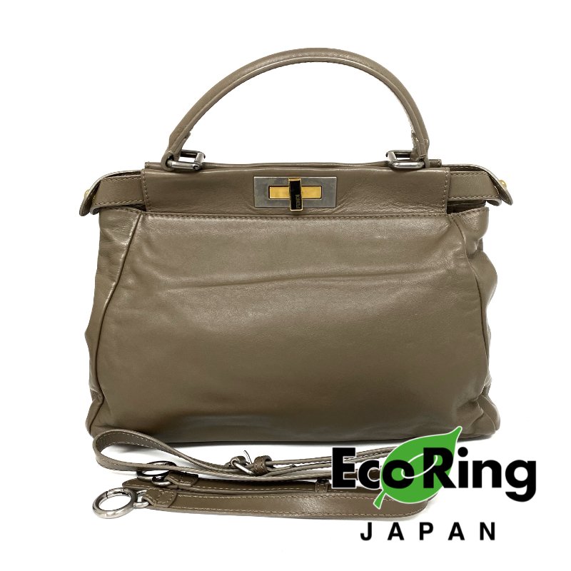 ☆Fendi 芬迪 Peekaboo Brown Calfskin 2Way Bag 啡色小牛皮兩用袋 -257015429-0