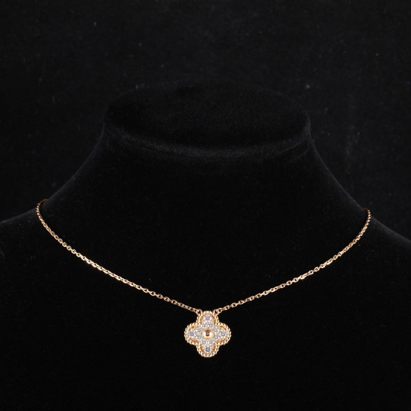 VAN CLEEF&ARPELS(梵克雅寶) Vintage Alhambra 中號單花項鏈 滿鑽 18K玫瑰金/鑽石 項鏈 玫瑰金 鑽石/18K-0