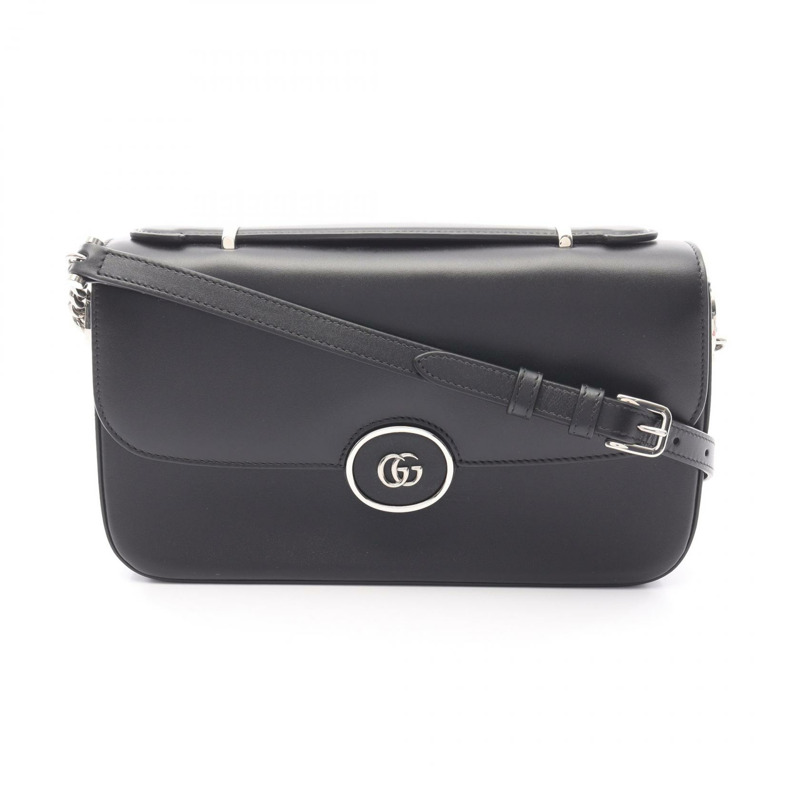 GUCCI Petite GG 單肩包 739721 皮革 黑色 二手 女士-0