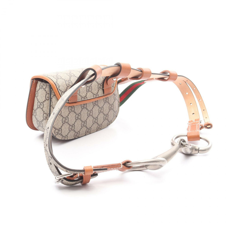 GUCCI Bamboo 1947 迷你腰包 GG Supreme 681137 帆布皮革米色棕色-1