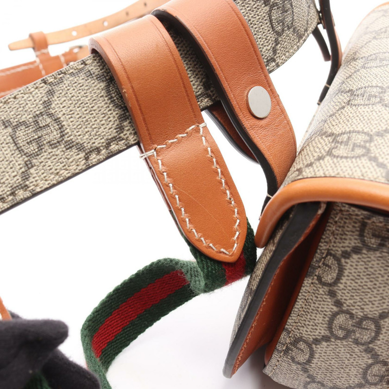 GUCCI Bamboo 1947 迷你腰包 GG Supreme 681137 帆布皮革米色棕色-4