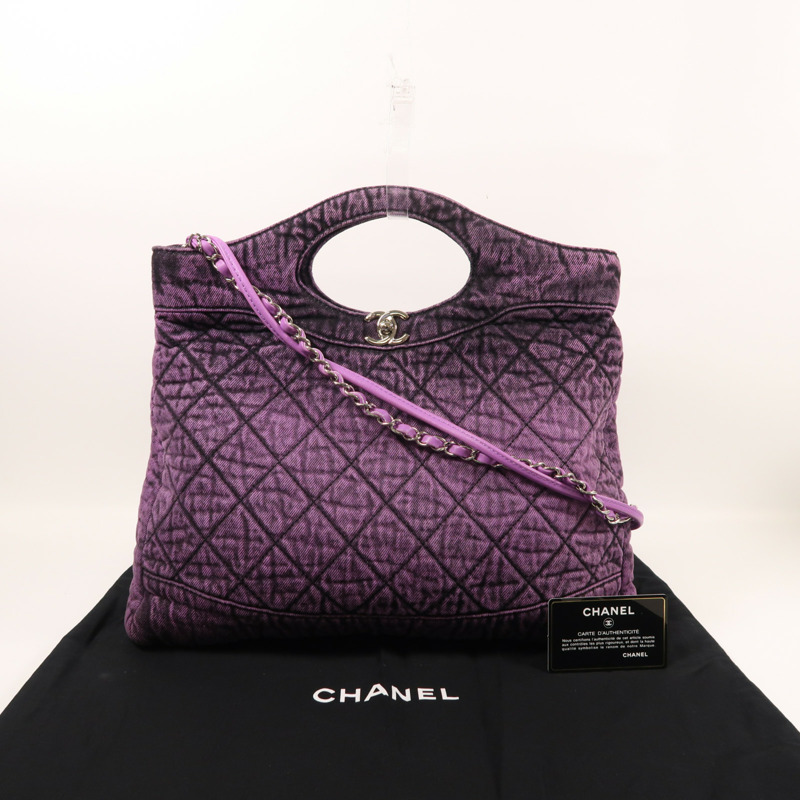 CHANEL 牛仔布Chanel 31金扣手挽肩背兩用袋-9