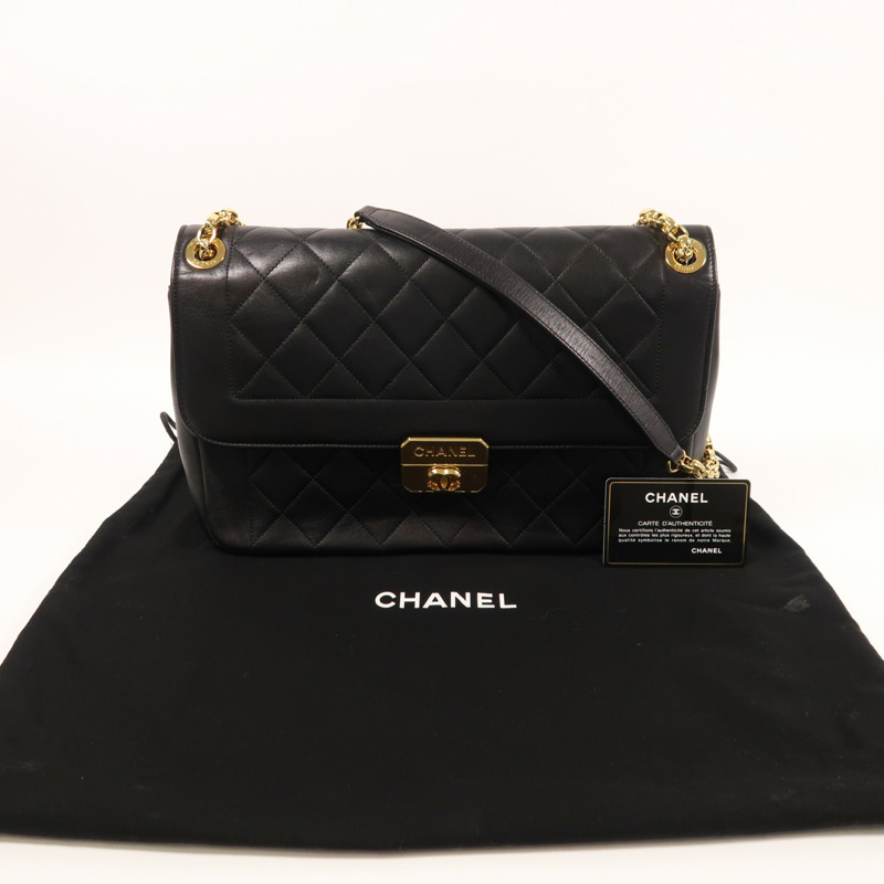 CHANEL 皮革Chain Shoulder金扣鏈帶肩背袋-10