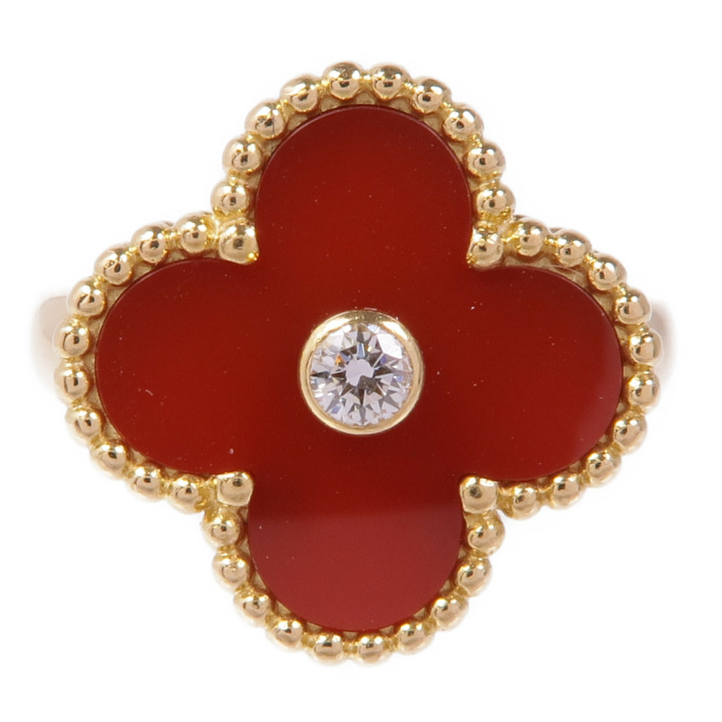 Van Cleef & Arpels 18K黃金Vintage Alhambra Carnelian/鑽石戒指VCA#47/US#4-1