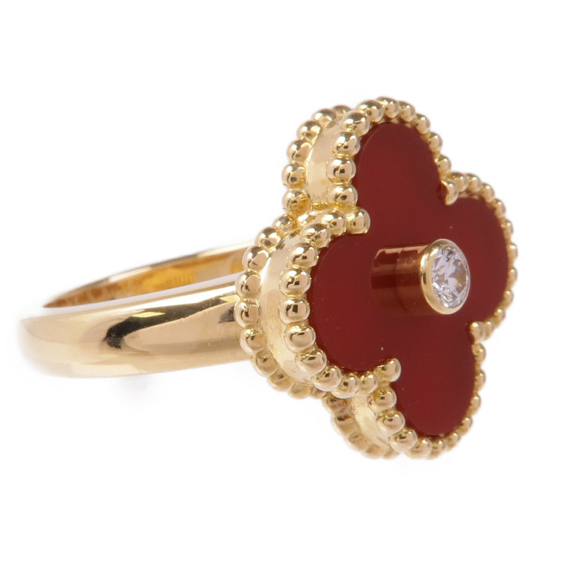 Van Cleef & Arpels 18K黃金Vintage Alhambra Carnelian/鑽石戒指VCA#47/US#4-3