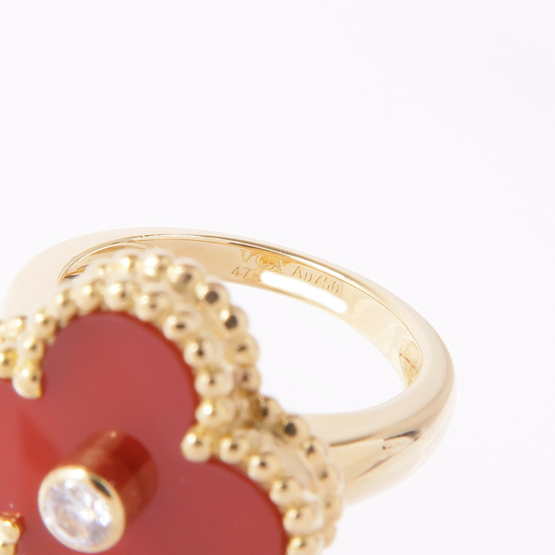 Van Cleef & Arpels 18K黃金Vintage Alhambra Carnelian/鑽石戒指VCA#47/US#4-4