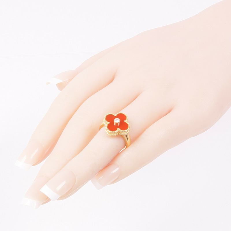 Van Cleef & Arpels 18K黃金Vintage Alhambra Carnelian/鑽石戒指VCA#47/US#4-6