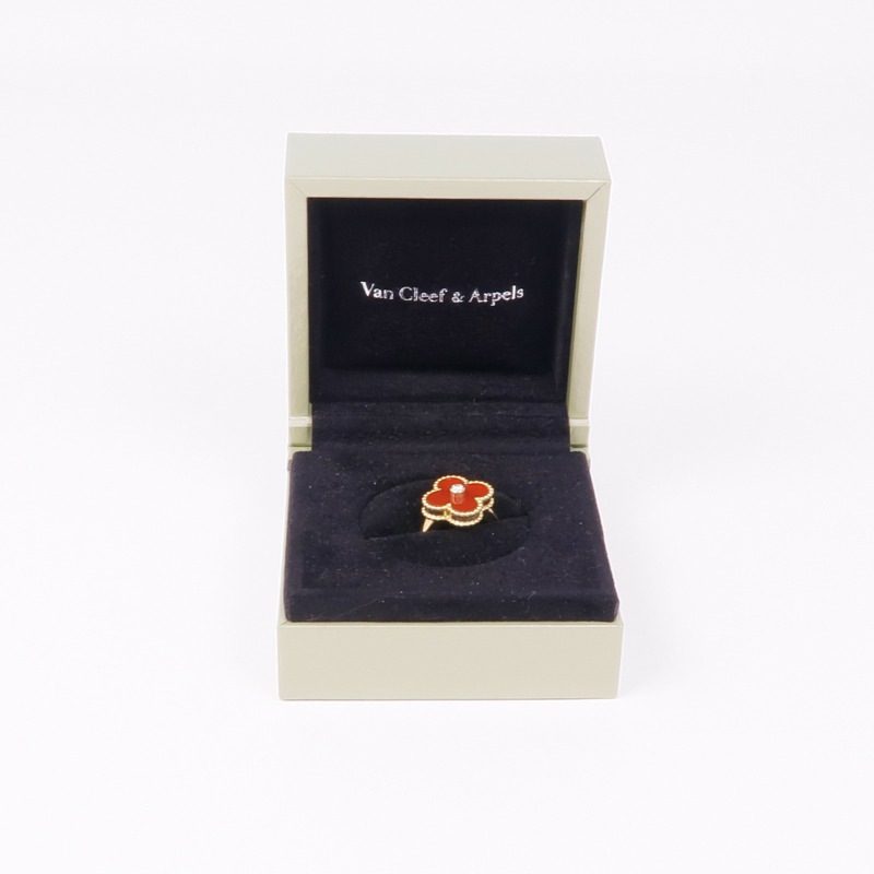 Van Cleef & Arpels 18K黃金Vintage Alhambra Carnelian/鑽石戒指VCA#47/US#4-7