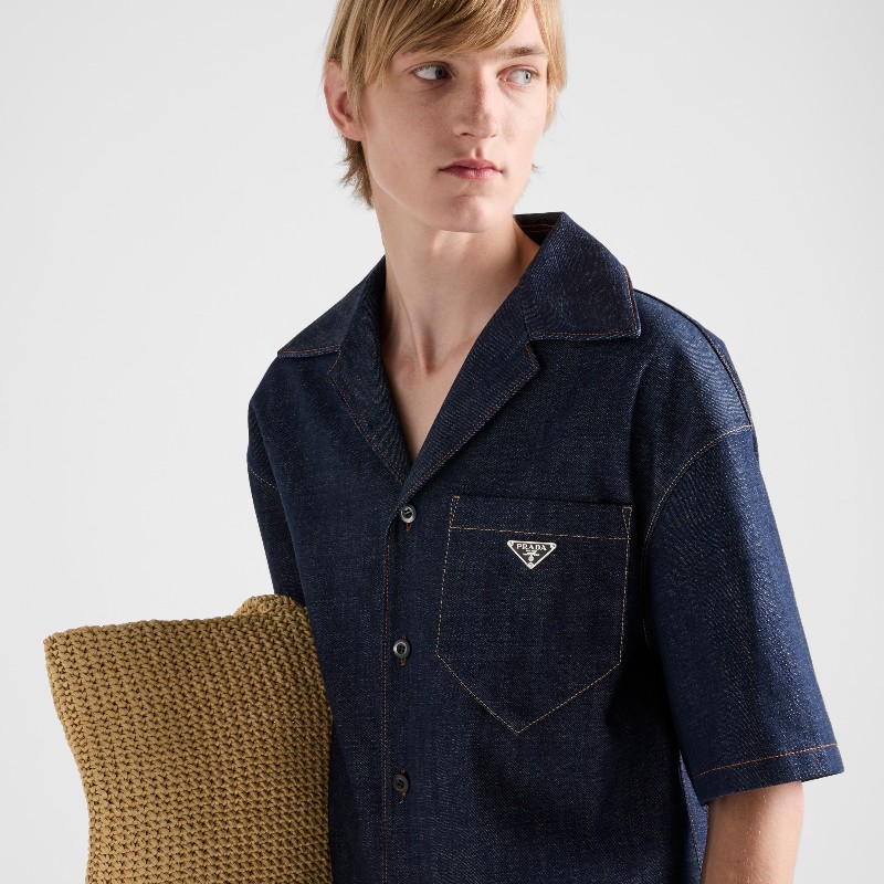 莉亞精品♡Prada 牛仔口袋短袖襯衫 尺碼36-2