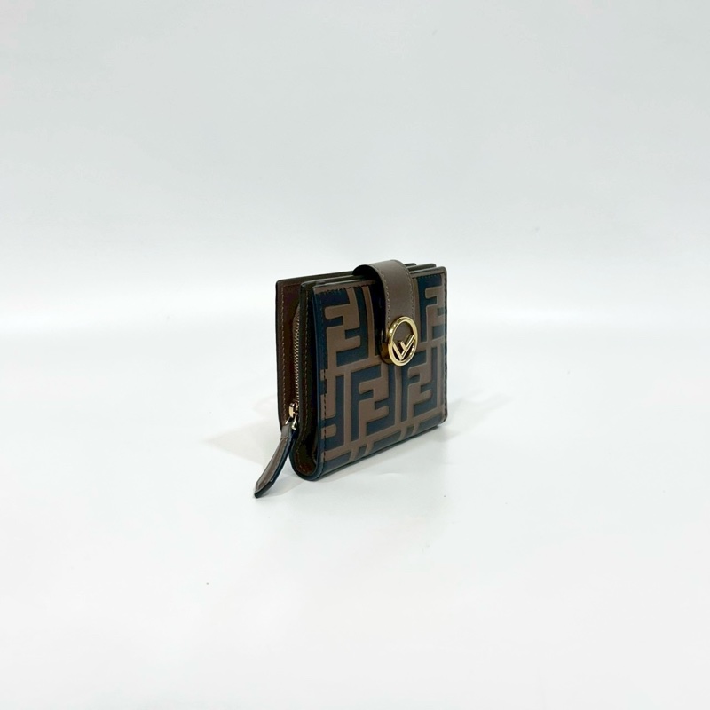 FENDI棕色牛皮FFLogo雙折零錢短夾8M0386-2