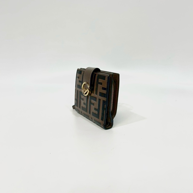 FENDI棕色牛皮FFLogo雙折零錢短夾8M0386-3