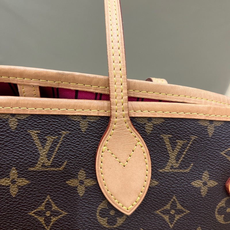 LV neverfull MM玫紅色內裡中號老花購物袋托特包-11