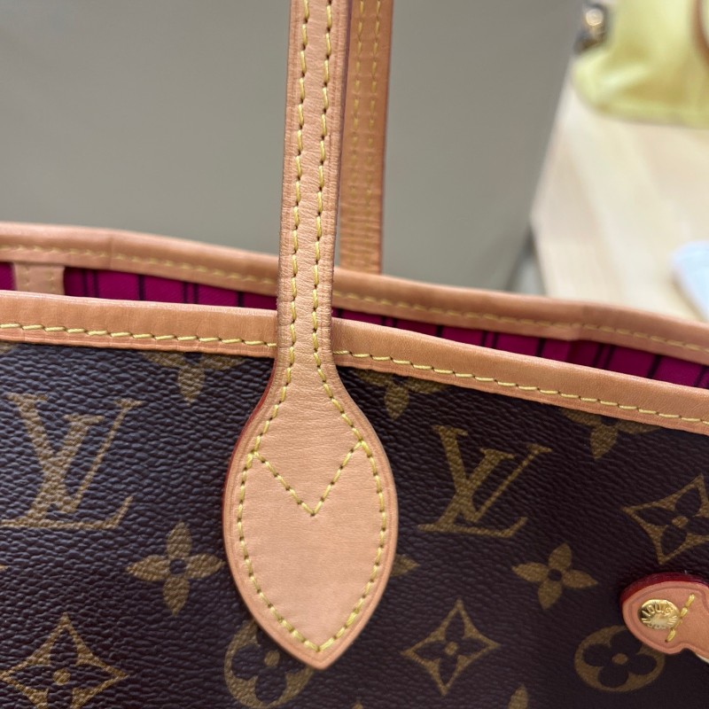 LV neverfull MM玫紅色內裡中號老花購物袋托特包-13