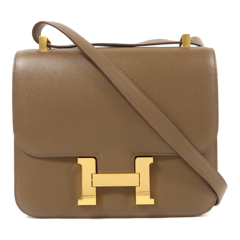 HERMES Evercolor皮革Constance 24金扣肩背袋Toundra-0