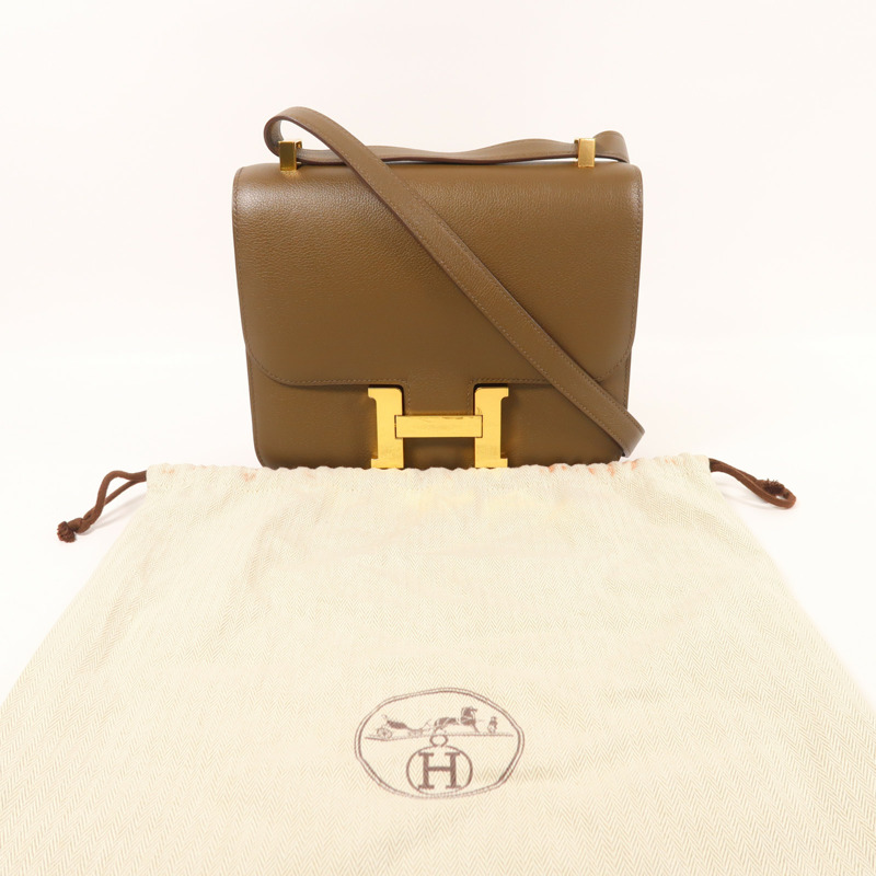 HERMES Evercolor皮革Constance 24金扣肩背袋Toundra-8
