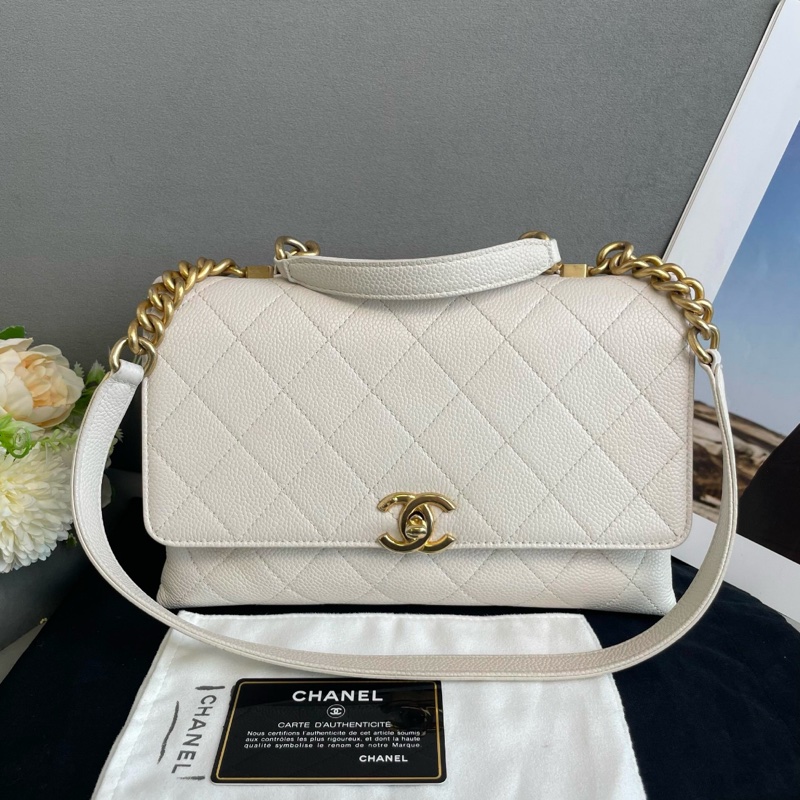 99新🈶購證 香奈兒Chic affinity白金荔枝牛皮斜挎包-2