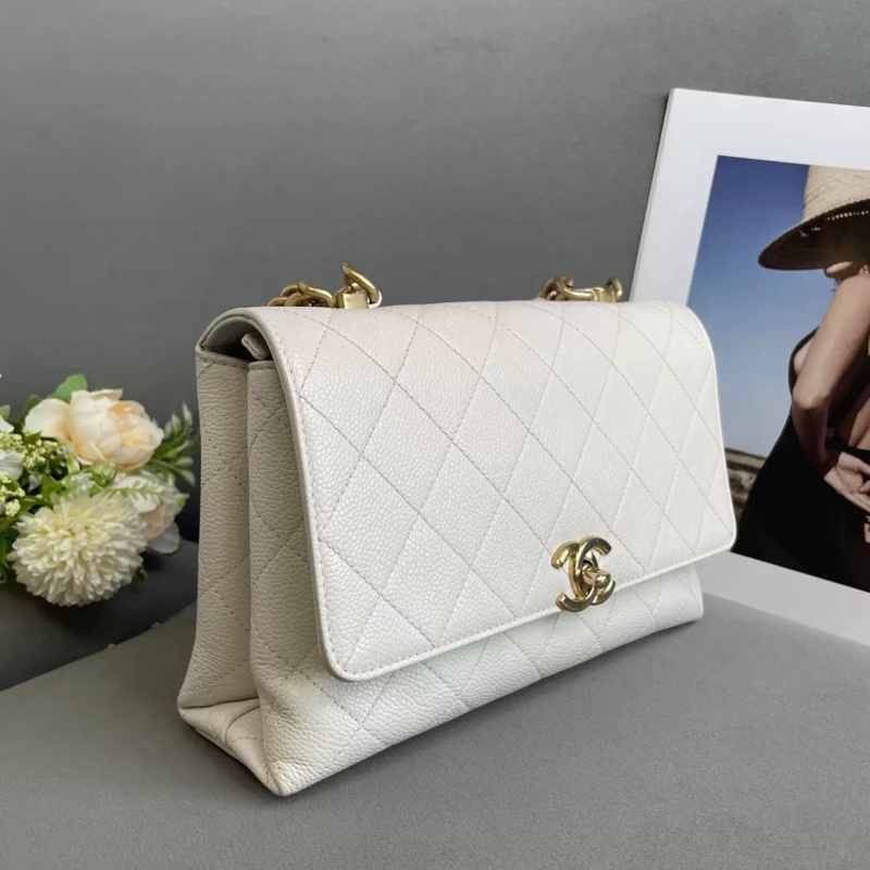 99新🈶購證 香奈兒Chic affinity白金荔枝牛皮斜挎包-6