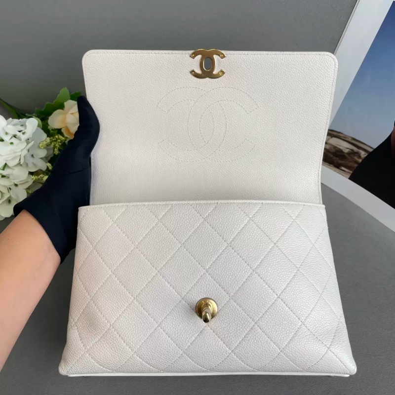 99新🈶購證 香奈兒Chic affinity白金荔枝牛皮斜挎包-8