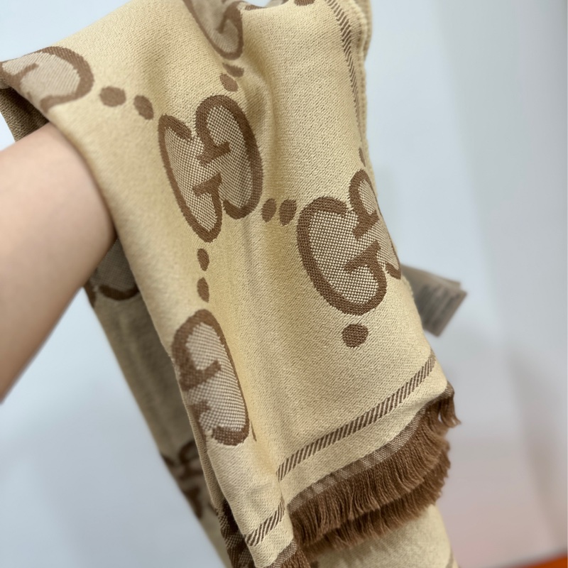Gucci 緹花 大LOGO 雙面 羊毛 圍巾 披肩 披巾-16