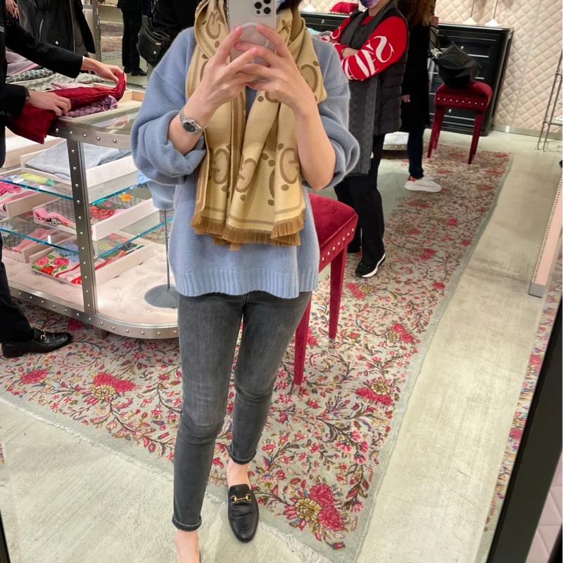 Gucci 緹花 大LOGO 雙面 羊毛 圍巾 披肩 披巾-22