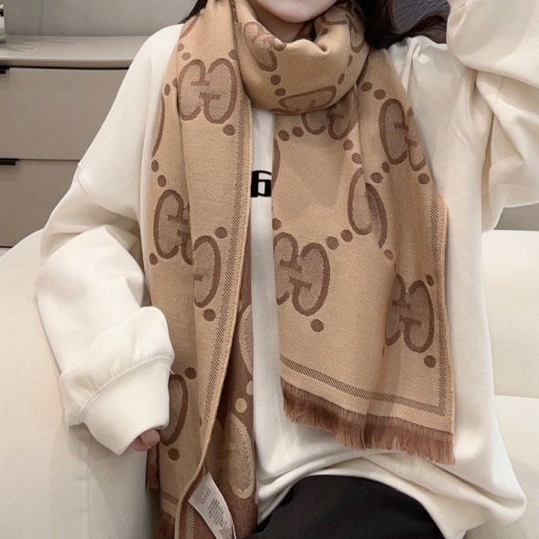 Gucci 緹花 大LOGO 雙面 羊毛 圍巾 披肩 披巾-30