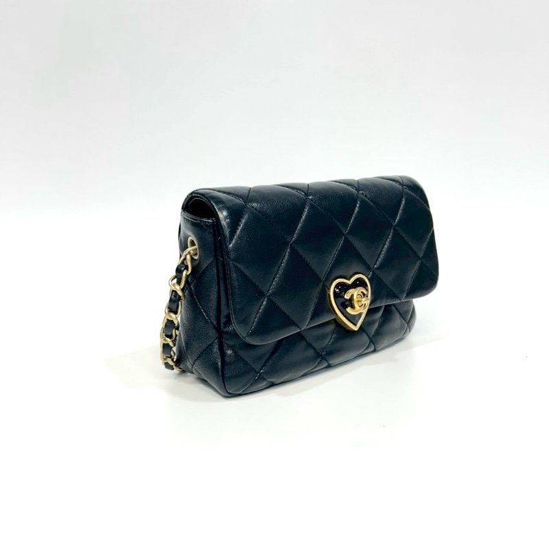 CHANEL黑金羊皮愛心琺琅釦Flap bag AS3986-3
