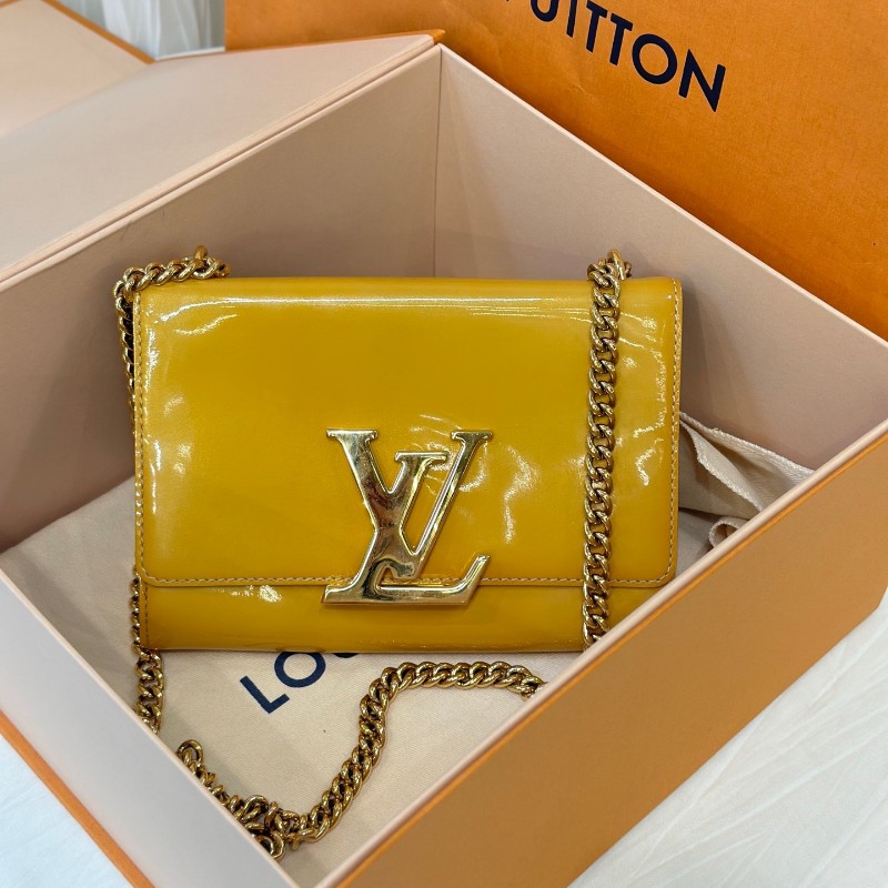 LV chain louise大logo黃色漆皮鏈條包肩背包斜背包-2