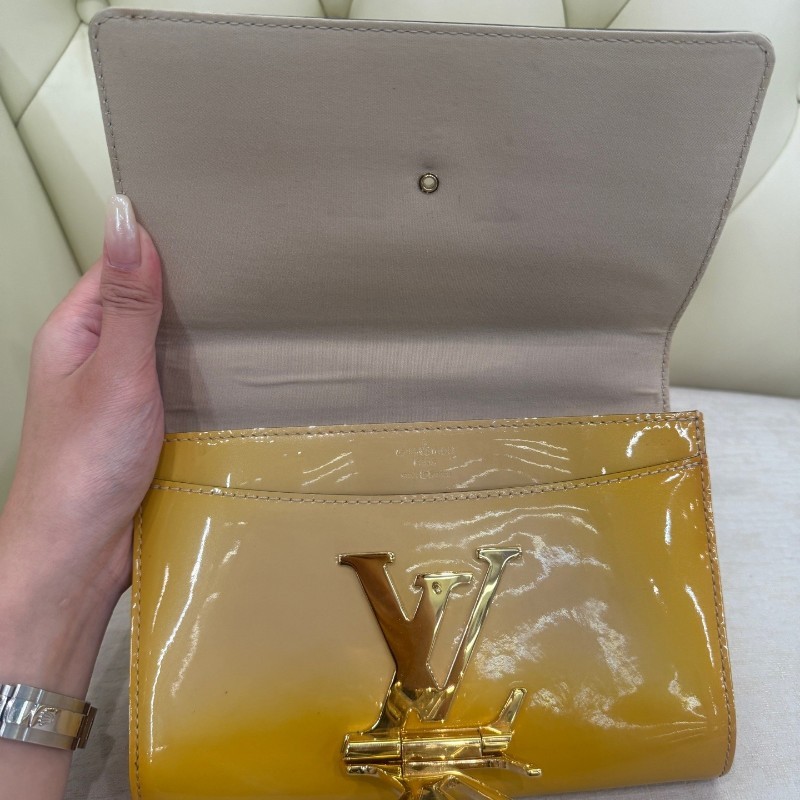 LV chain louise大logo黃色漆皮鏈條包肩背包斜背包-8