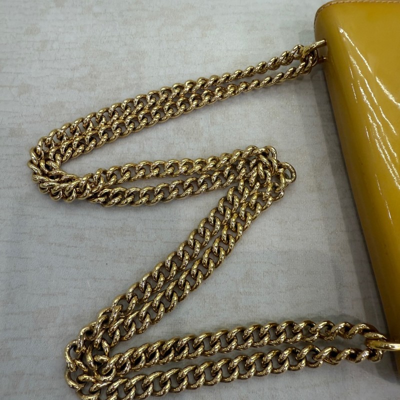 LV chain louise大logo黃色漆皮鏈條包肩背包斜背包-12