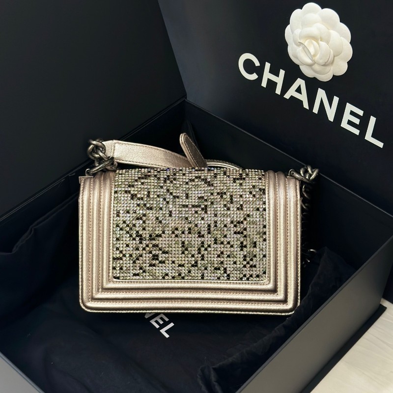 Chanel香奈兒滿鑽leboy小號肩背包斜背包 19開 🈶盒子 防塵袋-3