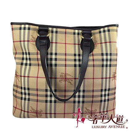 【B0434】BURBERRY駝色 PVC 戰馬格紋直立托特包-0
