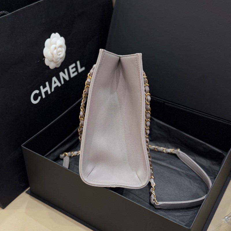Chanel 21ss灰金方格牛皮小號單肩Tote托特包 晶片款-1
