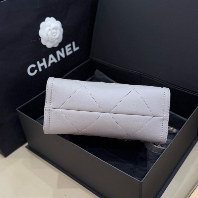Chanel 21ss灰金方格牛皮小號單肩Tote托特包 晶片款-4