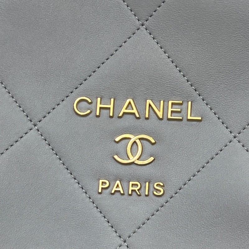 Chanel 21ss灰金方格牛皮小號單肩Tote托特包 晶片款-10