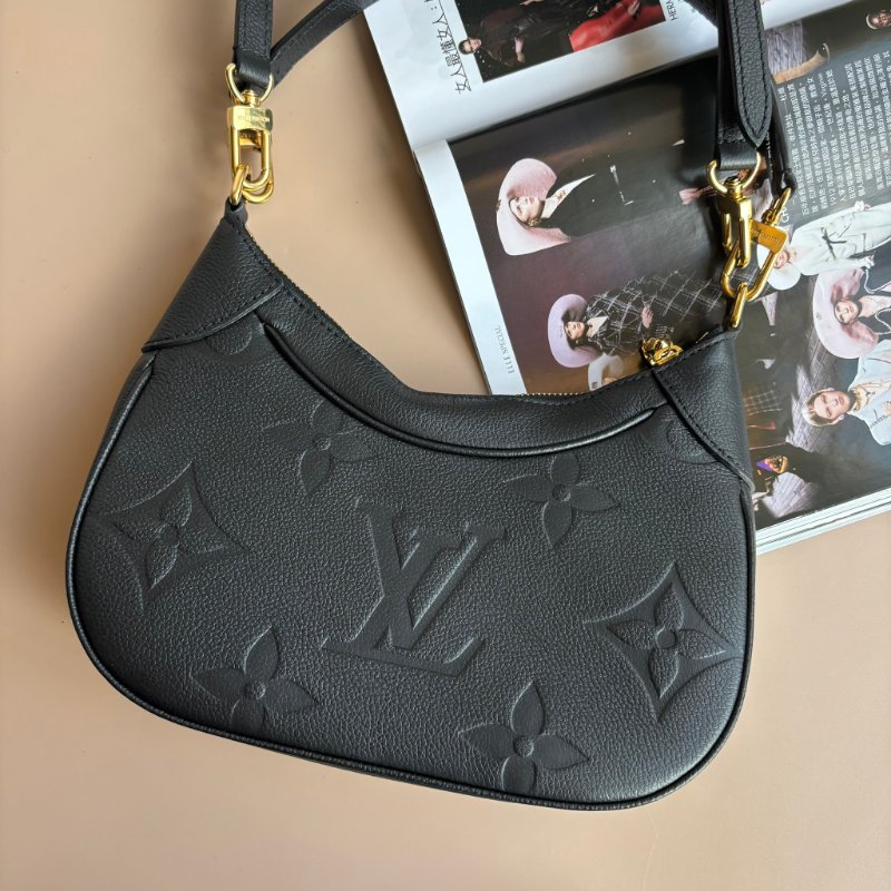 ::LOUIS VUITTON:: LV M46002 Bagatelle黑色壓花紋手提兩用肩背包 腋下半月包-1