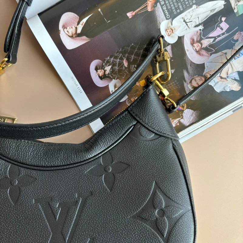 ::LOUIS VUITTON:: LV M46002 Bagatelle黑色壓花紋手提兩用肩背包 腋下半月包-3