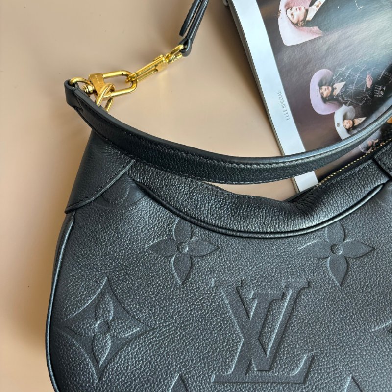 ::LOUIS VUITTON:: LV M46002 Bagatelle黑色壓花紋手提兩用肩背包 腋下半月包-4