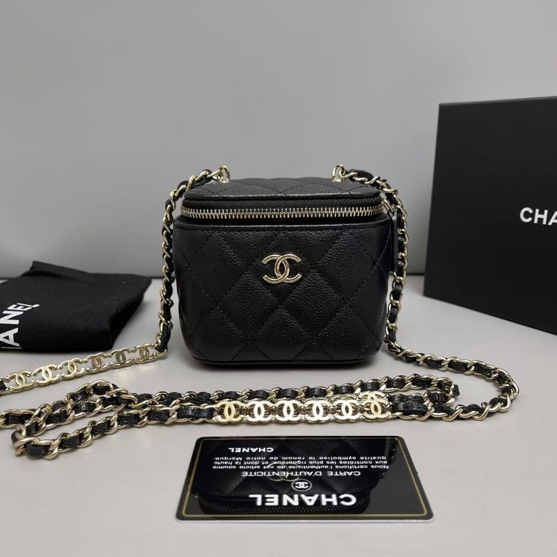Chanel香奈兒 黑金荔枝紋c字母鏈條迷你盒子包肩背包斜背包-0