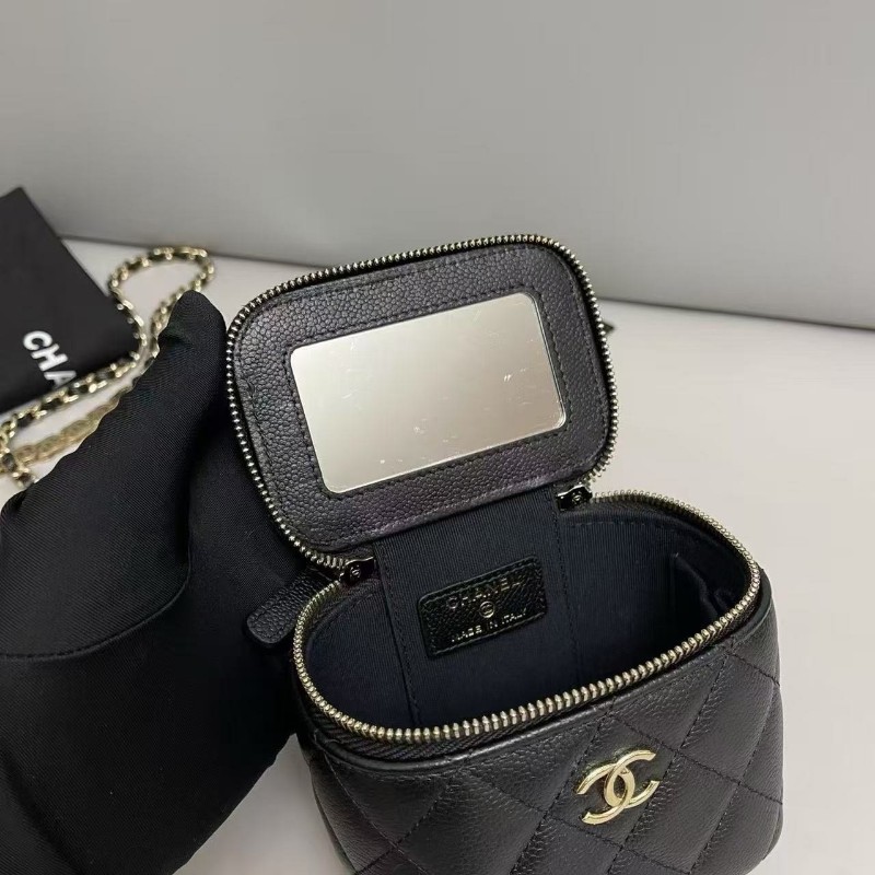 Chanel香奈兒 黑金荔枝紋c字母鏈條迷你盒子包肩背包斜背包-4