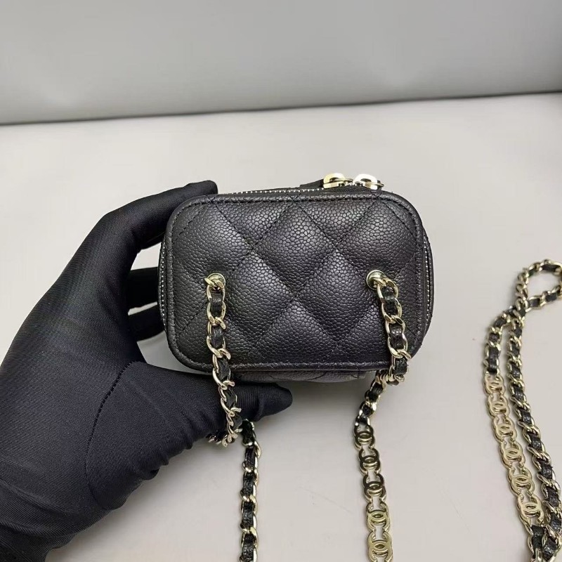 Chanel香奈兒 黑金荔枝紋c字母鏈條迷你盒子包肩背包斜背包-5