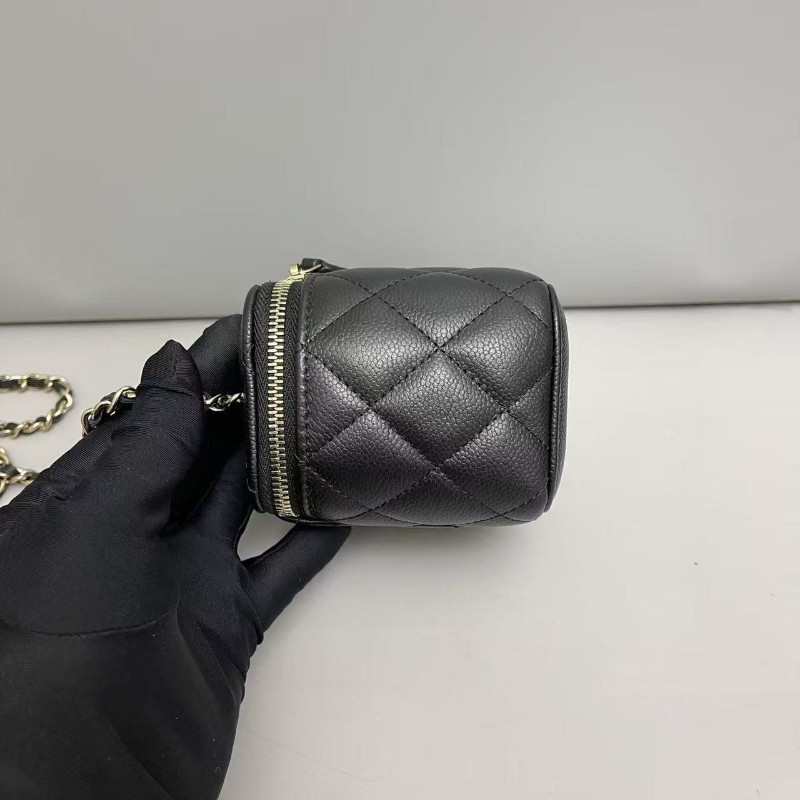 Chanel香奈兒 黑金荔枝紋c字母鏈條迷你盒子包肩背包斜背包-7