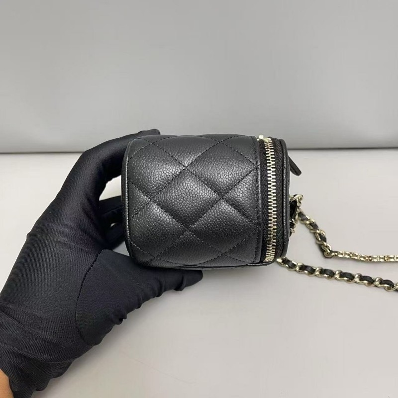 Chanel香奈兒 黑金荔枝紋c字母鏈條迷你盒子包肩背包斜背包-8