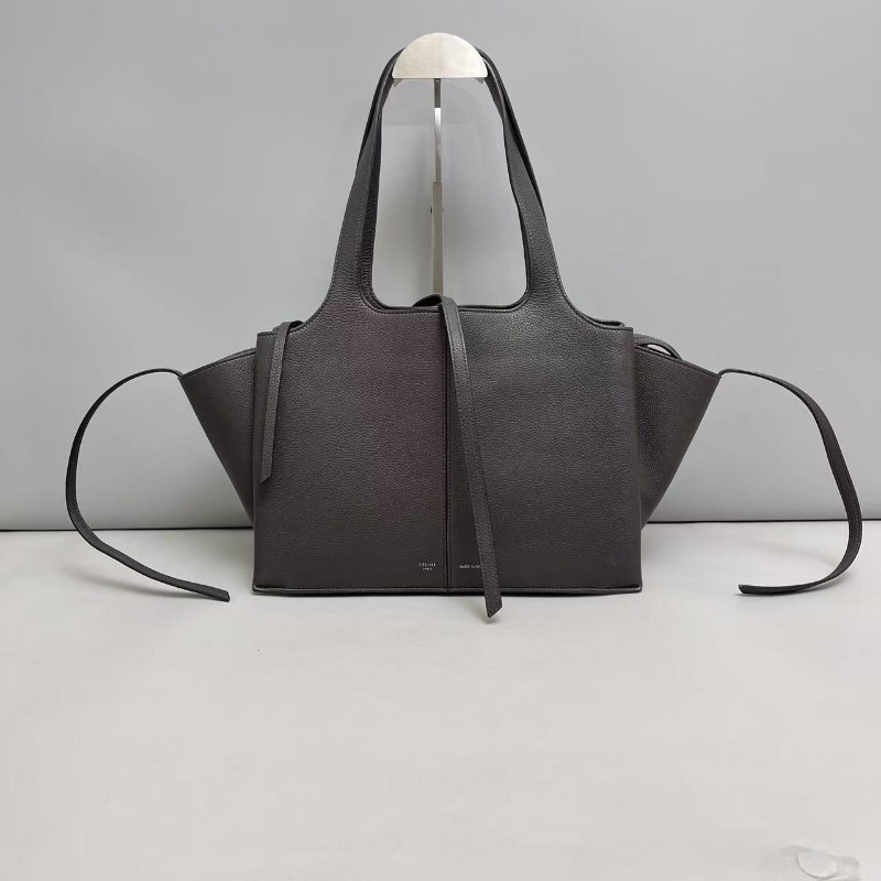 Celine big bag灰色牛皮荔枝紋蝙蝠包購物袋肩背包-0