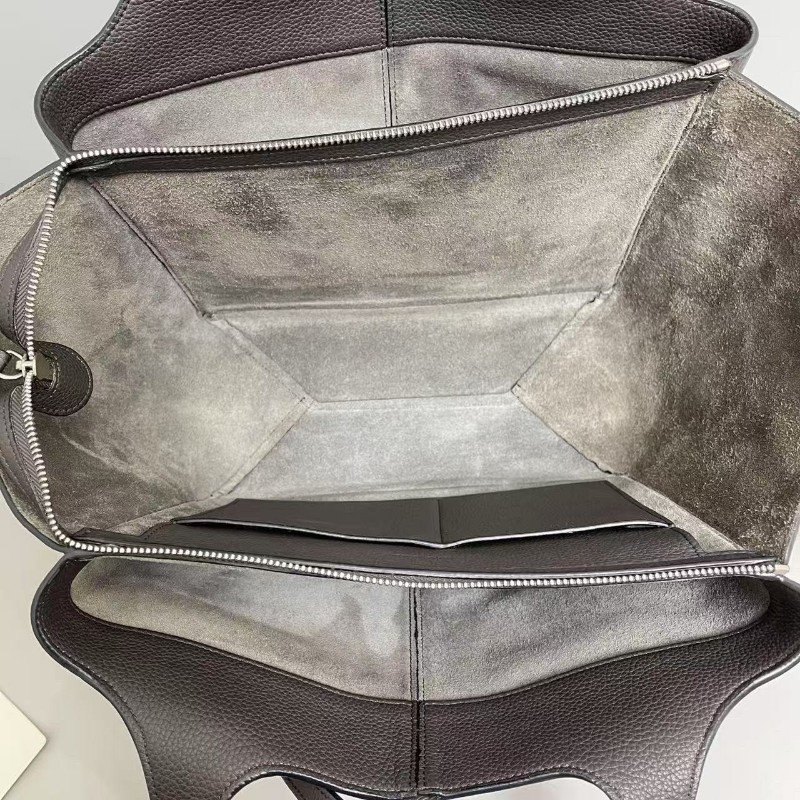 Celine big bag灰色牛皮荔枝紋蝙蝠包購物袋肩背包-8