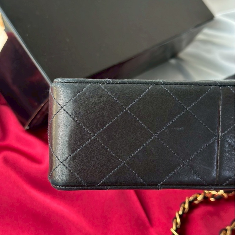CHANEL 中古Vintage經典黑色金釦方胖子鏈條包-3