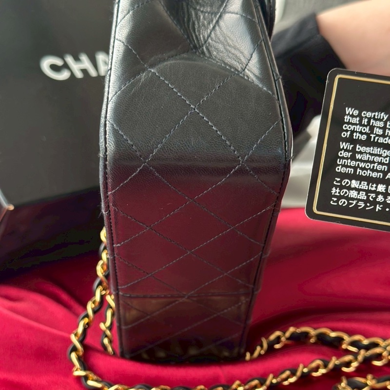CHANEL 中古Vintage經典黑色金釦方胖子鏈條包-6