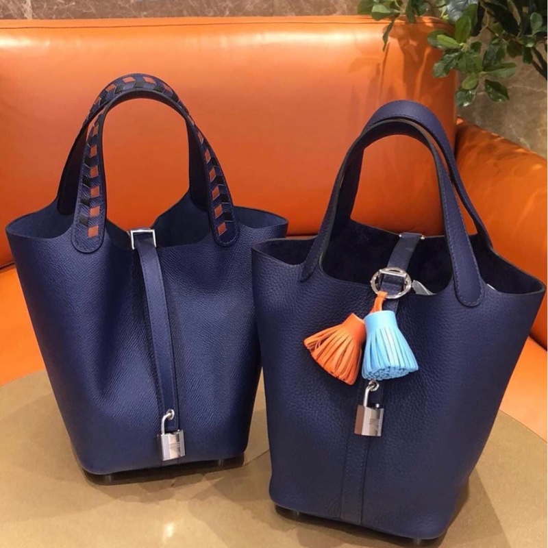 平台最低近新限量款✨愛馬仕Hermes picotin lock 22特殊雙色編織手把菜籃子琉璃藍寶石藍銀扣Epsom皮C刻-1