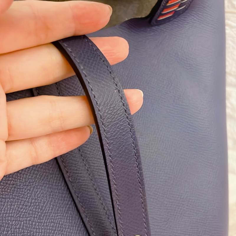 平台最低近新限量款✨愛馬仕Hermes picotin lock 22特殊雙色編織手把菜籃子琉璃藍寶石藍銀扣Epsom皮C刻-20